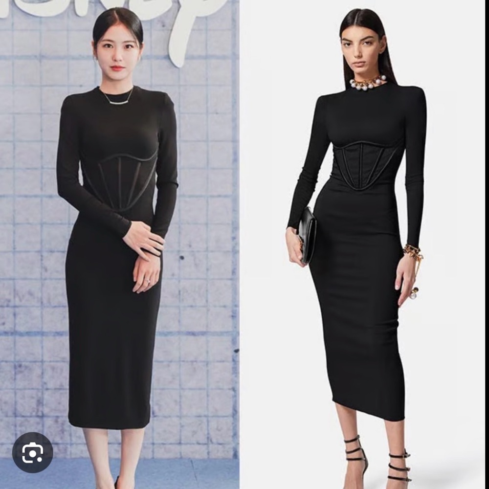 Versace Black Corset Waist Long Sleeve Bodycon Midi Dress IT 40 (US 4 - Picture 4 of 16